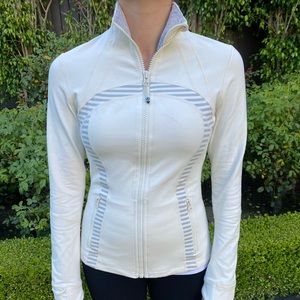 Lululemon Zip Up in Cream with Light Grey Stripes